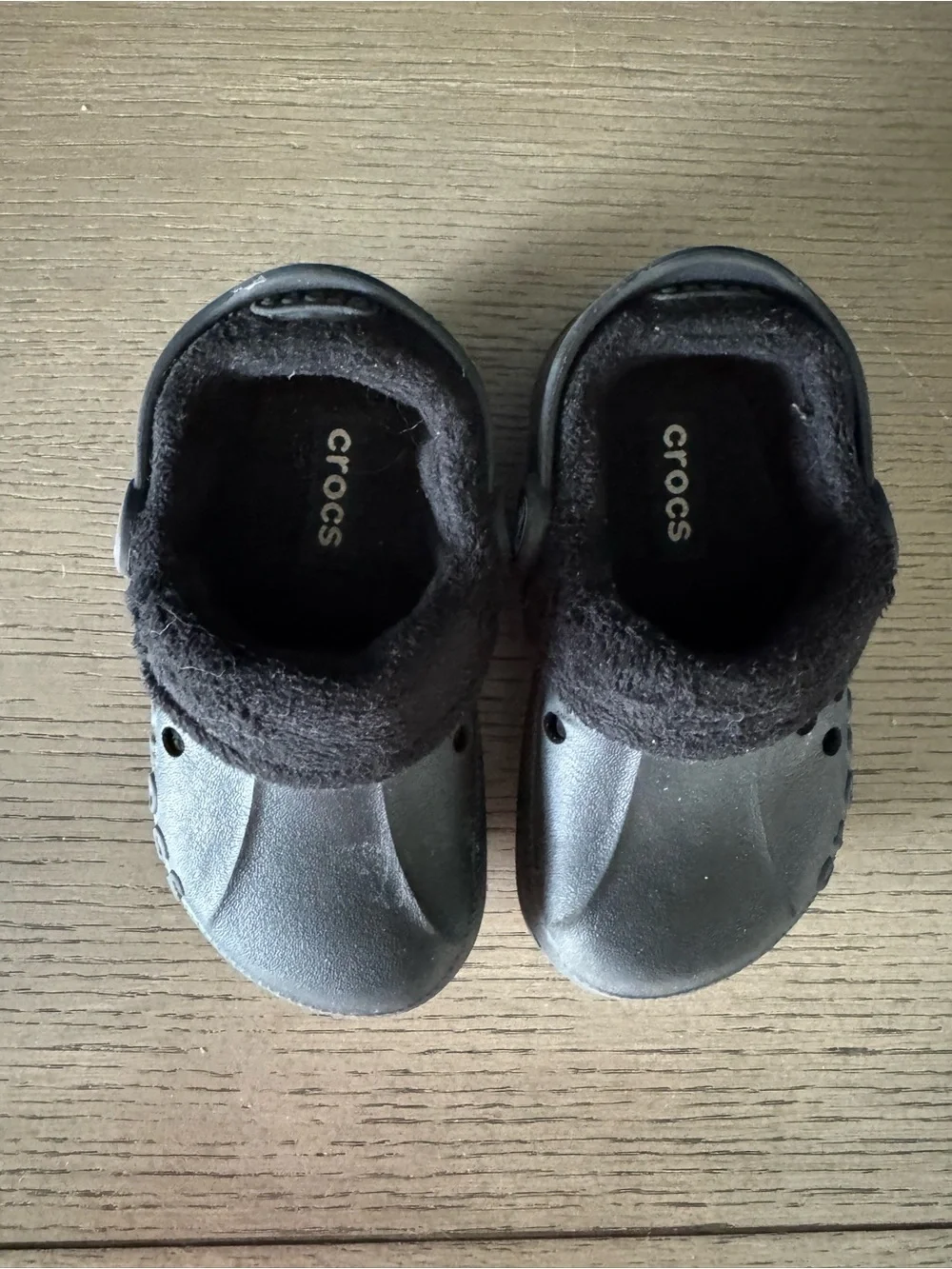 CROCS Kids Black Fuzzy Lined Clog with Heel Strap